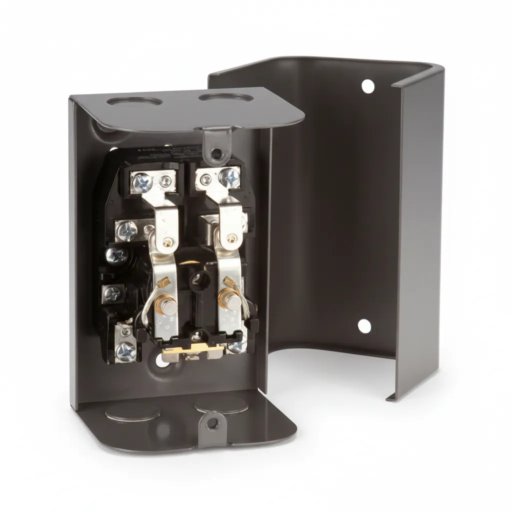 Relevador DPDT, 24 VDC, en gabinete metálico