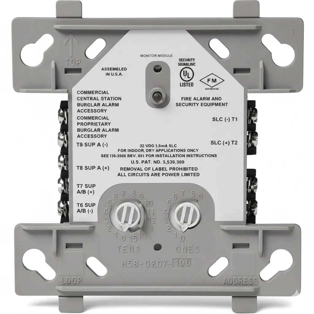 [MMF-300] Módulo de monitoreo direccionable, un circuito de inicio de dispositivo Estilo B/D (Clase A/B) para supervisión de dispositivos de contacto normalmente abierto (N/O), incluye LED de sondeo